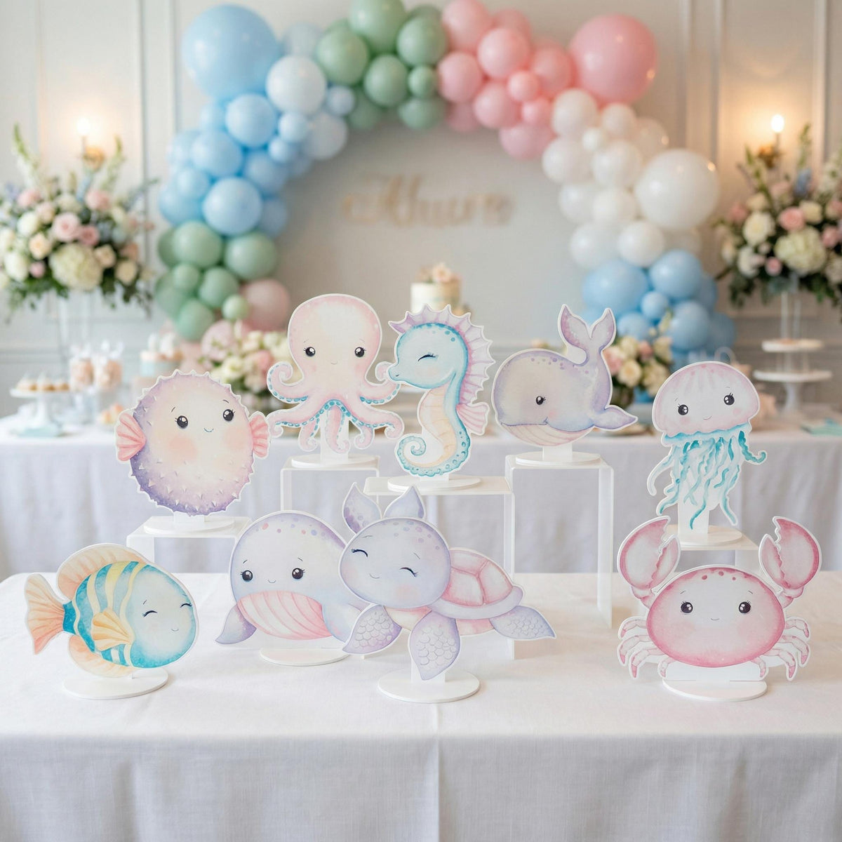 Sea Animals Double-Sided Table Centerpieces Set 8, Baby Shower, Ocean Nursery Decor, Table Decor, Birthday Decorations, Under the Sea Party