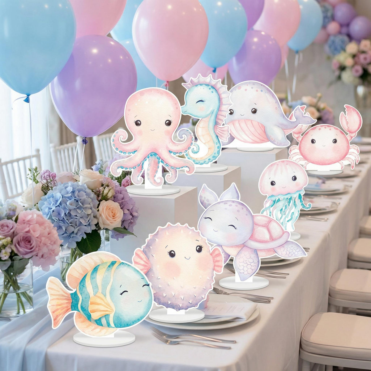 Sea Animals Double-Sided Table Centerpieces Set 8, Baby Shower, Ocean Nursery Decor, Table Decor, Birthday Decorations, Under the Sea Party