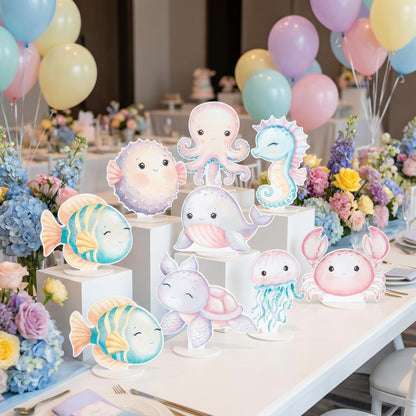 Sea Animals Double-Sided Table Centerpieces Set 8, Baby Shower, Ocean Nursery Decor, Table Decor, Birthday Decorations, Under the Sea Party