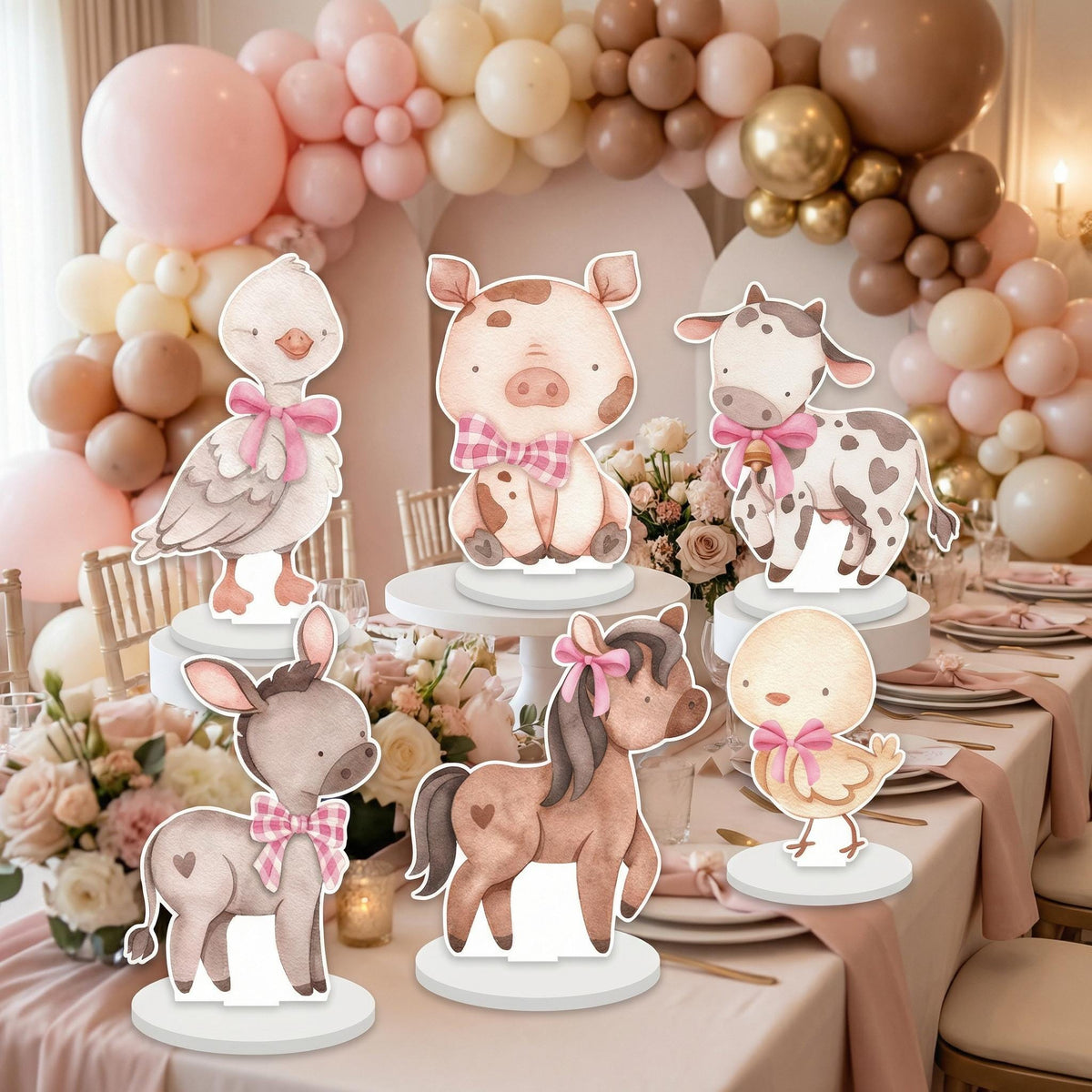Pink Farm Animals Double-Sided Table Centerpieces Set 6, Baby Shower, Nursery Decor, Table Decor, Birthday Decorations, Farmhouse Decor