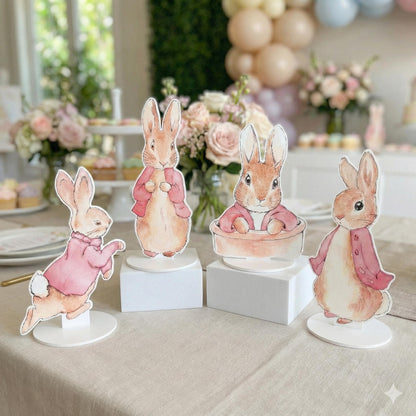 Pink Garden Bunny Double-Sided Table Centerpieces Set 4, Bunny Baby Shower, Nursery Decor, Table Decor, Birthday Decorations