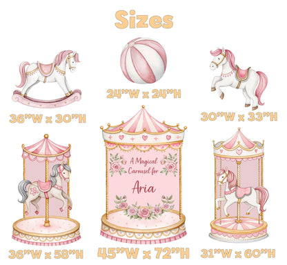Circus Cutouts (Boho Round Carousel), Carousel Party Decoration, Centerpieces, Baby Shower, Carnival Horse, 1st Birthday Decor