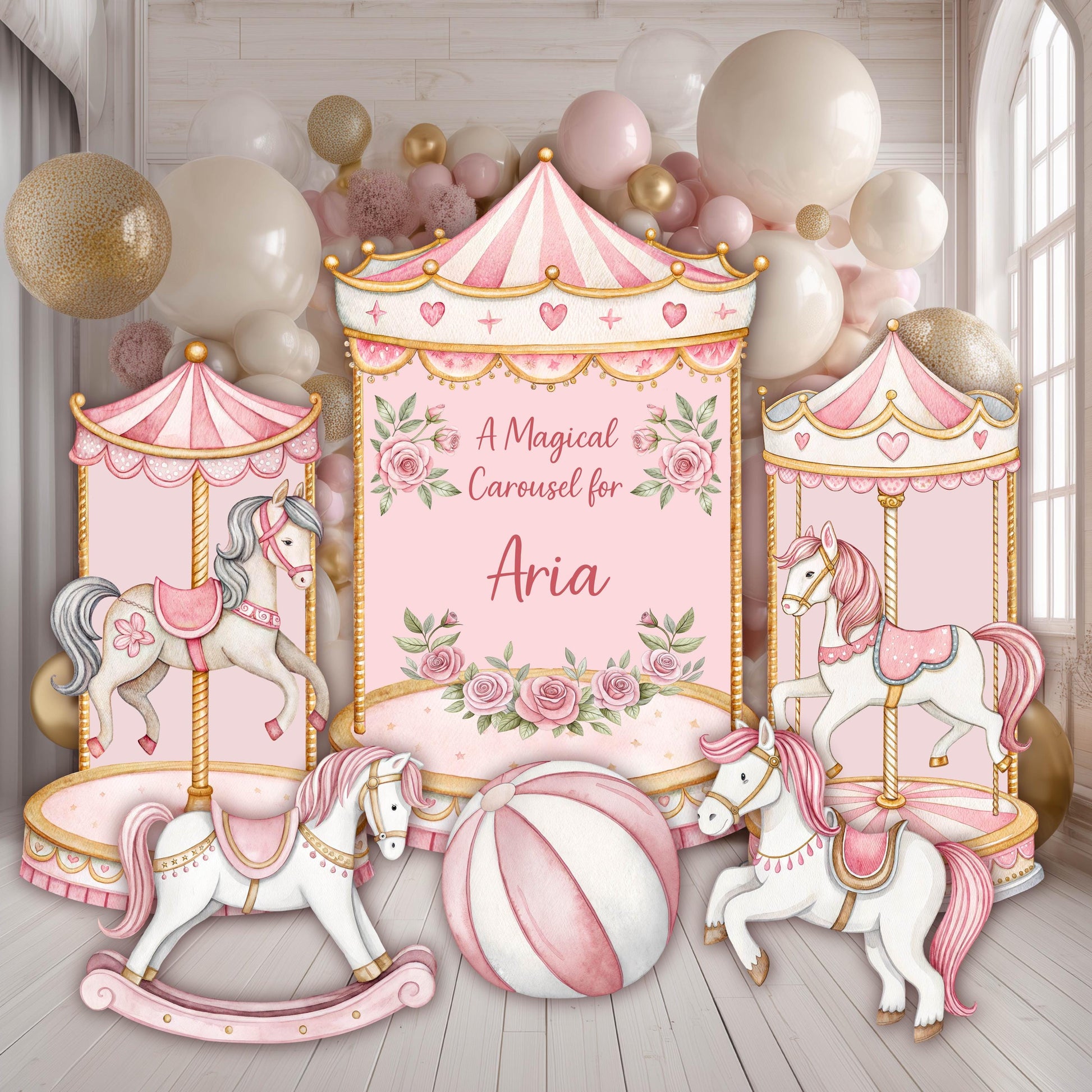 Circus Cutouts (Boho Round Carousel), Carousel Party Decoration, Centerpieces, Baby Shower, Carnival Horse, 1st Birthday Decor
