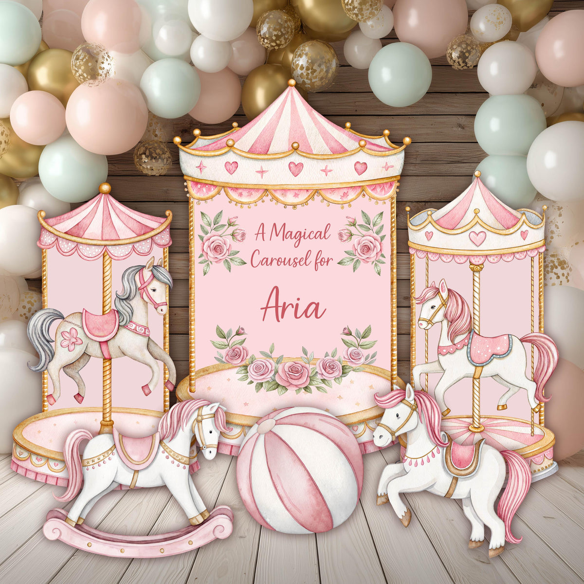 Circus Cutouts (Boho Round Carousel), Carousel Party Decoration, Centerpieces, Baby Shower, Carnival Horse, 1st Birthday Decor