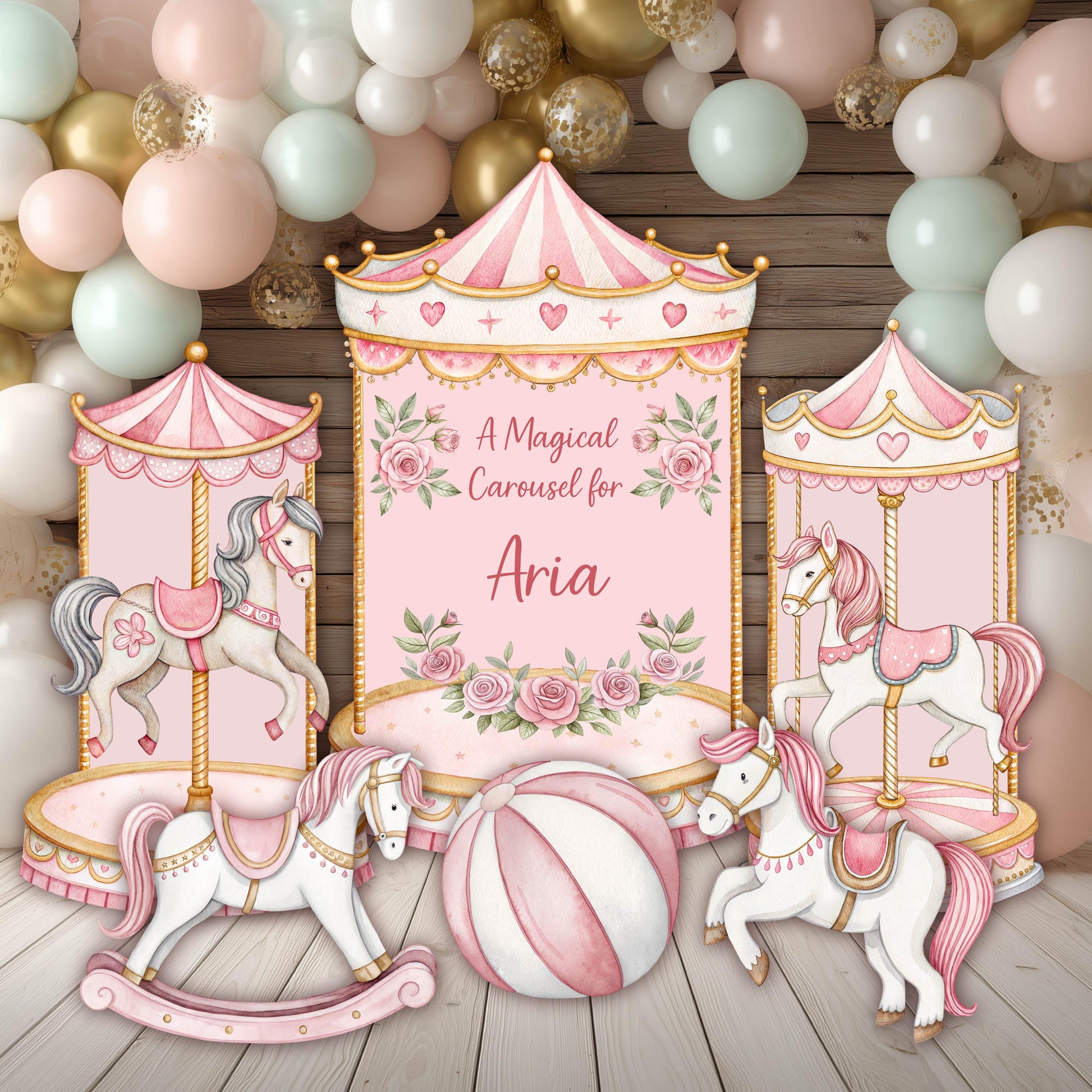 Circus Cutouts (Boho Round Carousel), Carousel Party Decoration, Centerpieces, Baby Shower, Carnival Horse, 1st Birthday Decor