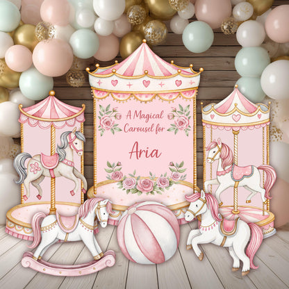 Circus Cutouts (Boho Round Carousel), Carousel Party Decoration, Centerpieces, Baby Shower, Carnival Horse, 1st Birthday Decor