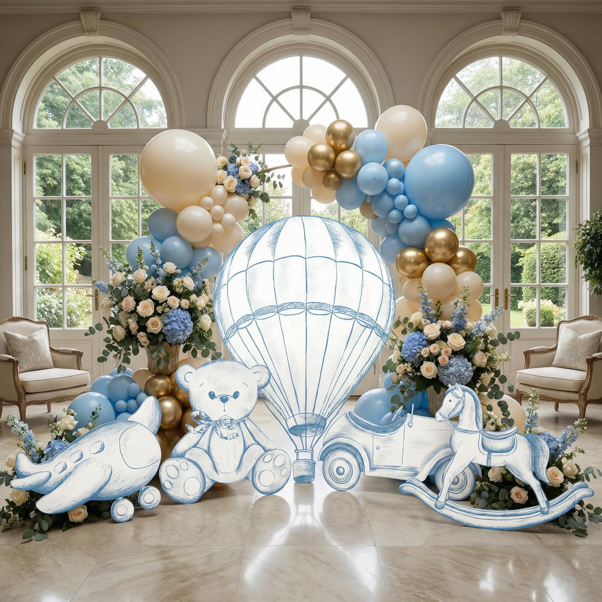 Blue Toile Teddy Bear Cutouts (Props Only), Chinoiserie Birthday, Toile de Jouy Backdrop, Baby Shower Decor, Teddy Bear