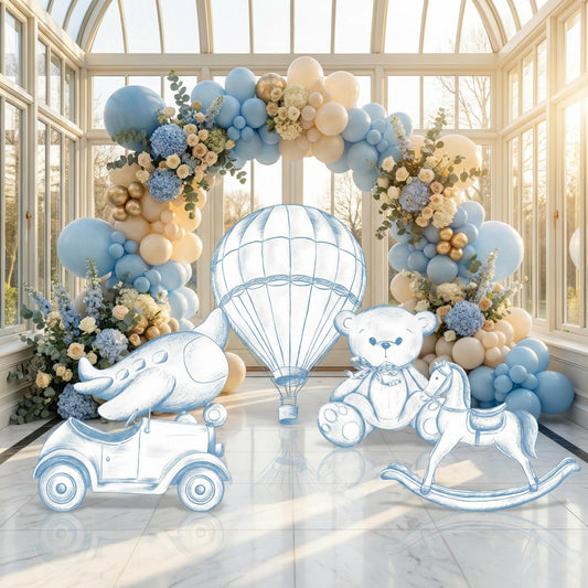 Blue Toile Teddy Bear Cutouts — custom party decor, printed and cut to shape