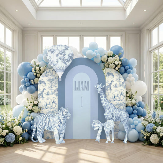 Blue Toile Safari Animals Cutouts — custom party decor, printed and cut to shape