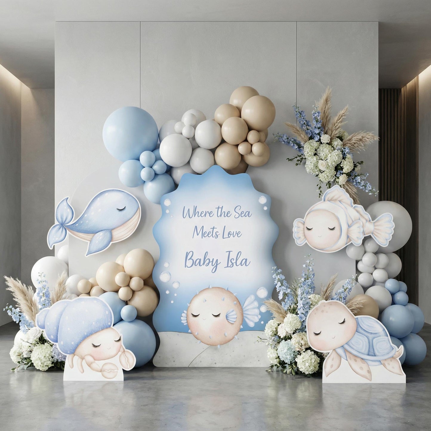 Blue Sea Animals Cutouts — custom party decor, printed and cut to shape