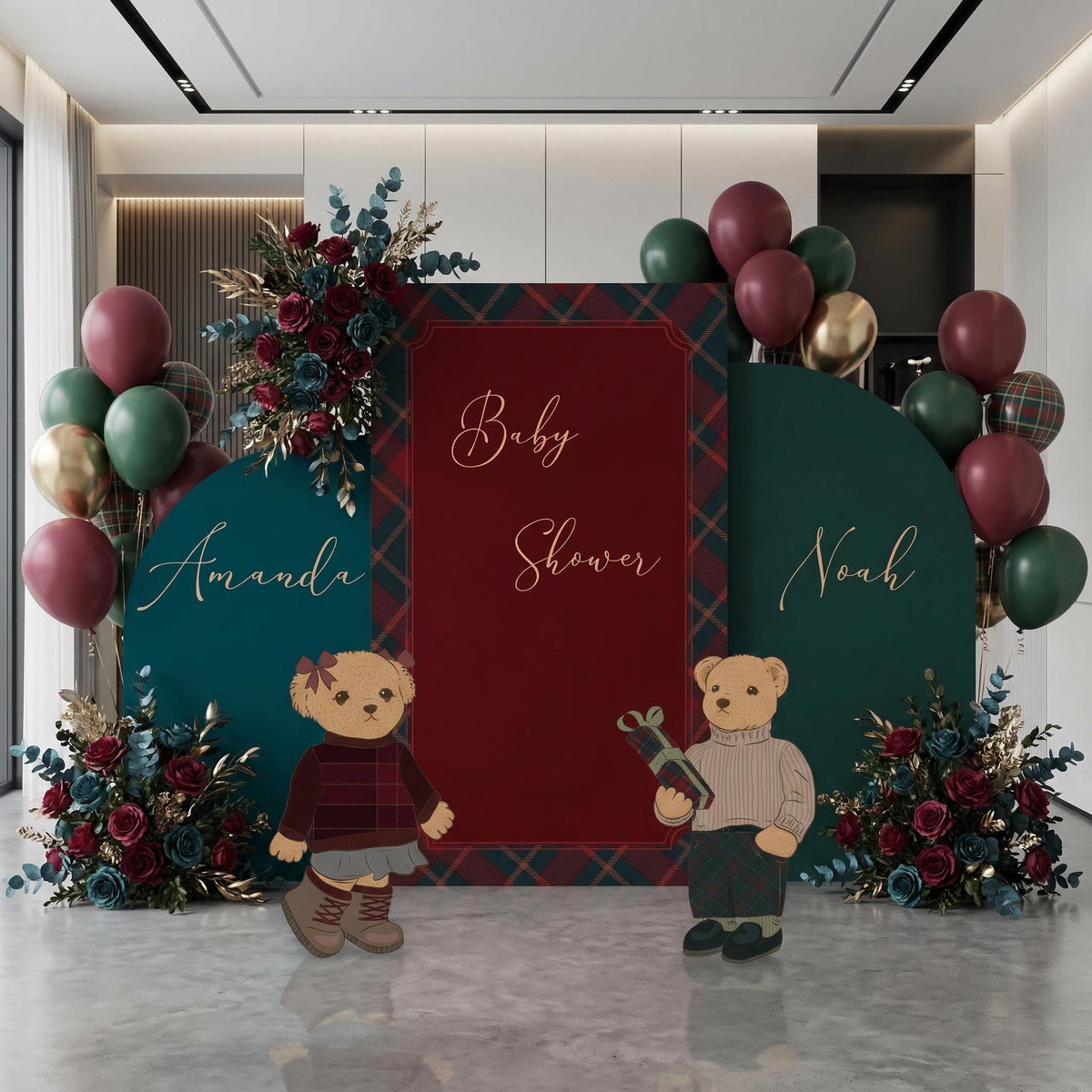 Preppy Teddy Bear Cutouts, Birthday Party, Backdrop, Baby Shower Decor, Tartan Plaid