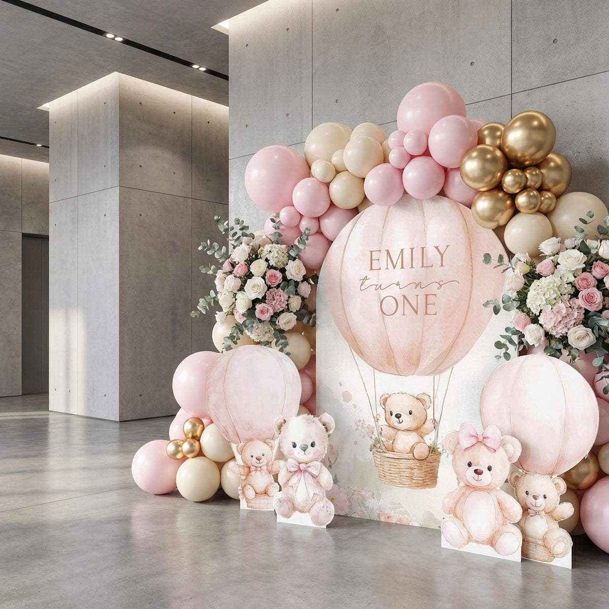Pink Bear Cutouts, Girls First Birthday, We Can Bearly Wait, Baby Shower, Teddy Bear, Backdrop, Hot Air Balloon