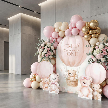 Pink Bear Cutouts, Girls First Birthday, We Can Bearly Wait, Baby Shower, Teddy Bear, Backdrop, Hot Air Balloon