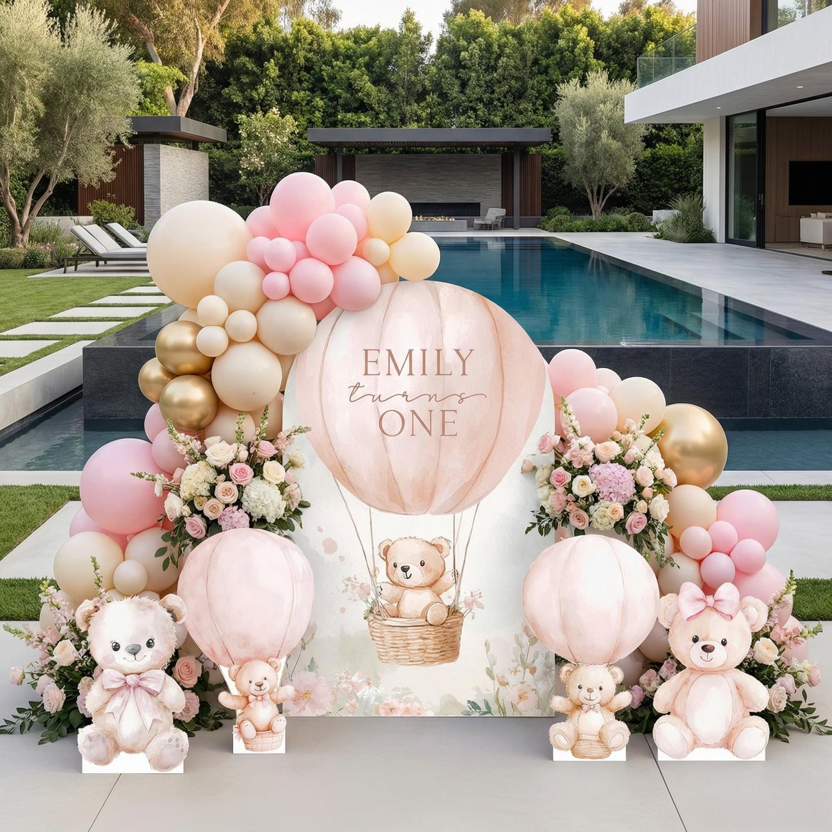 Pink Bear Cutouts, Girls First Birthday, We Can Bearly Wait, Baby Shower, Teddy Bear, Backdrop, Hot Air Balloon