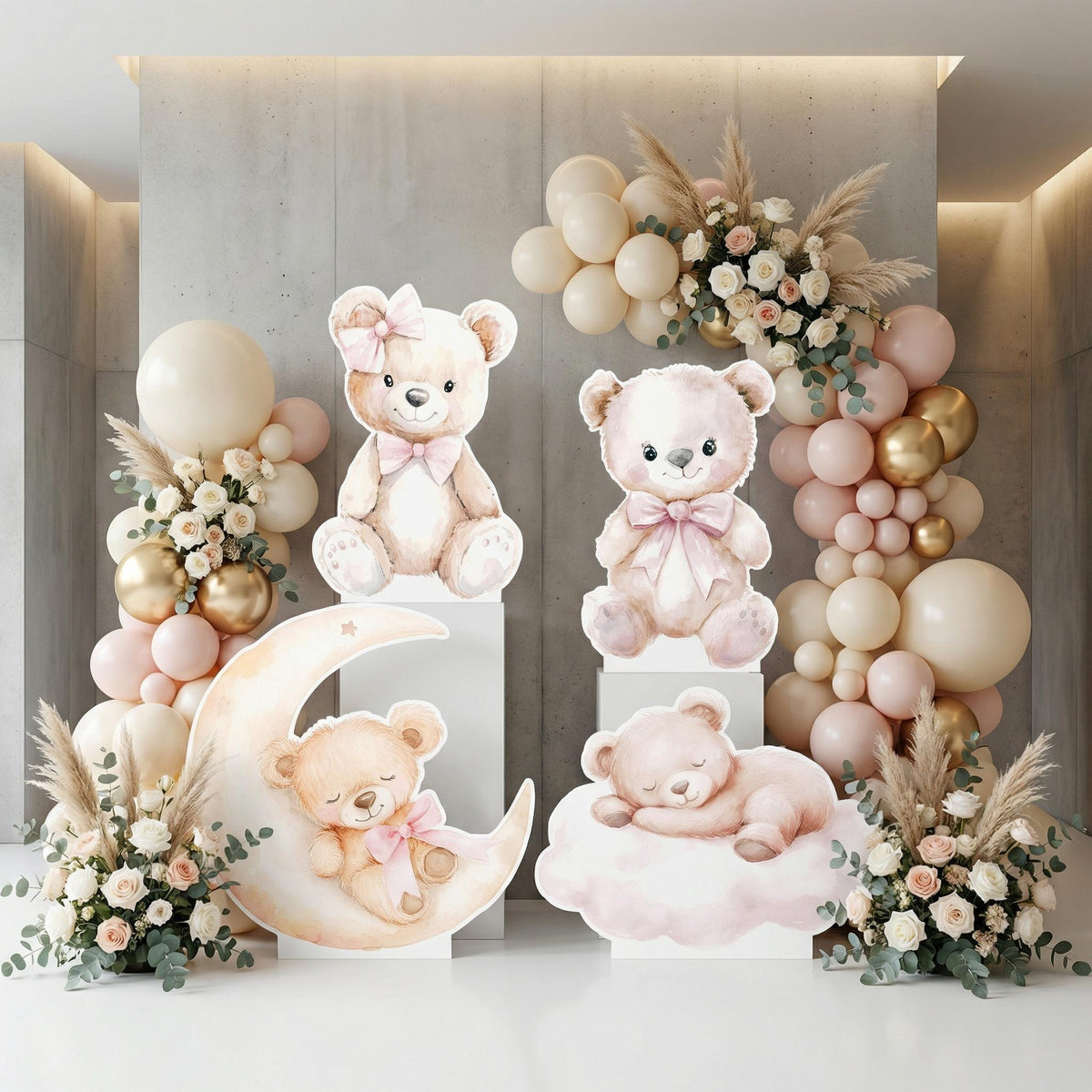 Pink Bear Cutouts Set 4, Girls First Birthday, We Can Bearly Wait, Baby Shower, Teddy Bear, Backdrop, Hot Air Balloon
