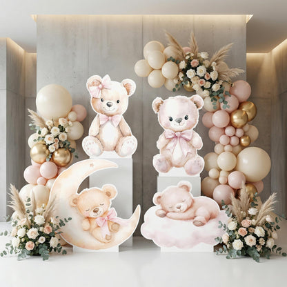 Pink Bear Cutouts Set 4, Girls First Birthday, We Can Bearly Wait, Baby Shower, Teddy Bear, Backdrop, Hot Air Balloon