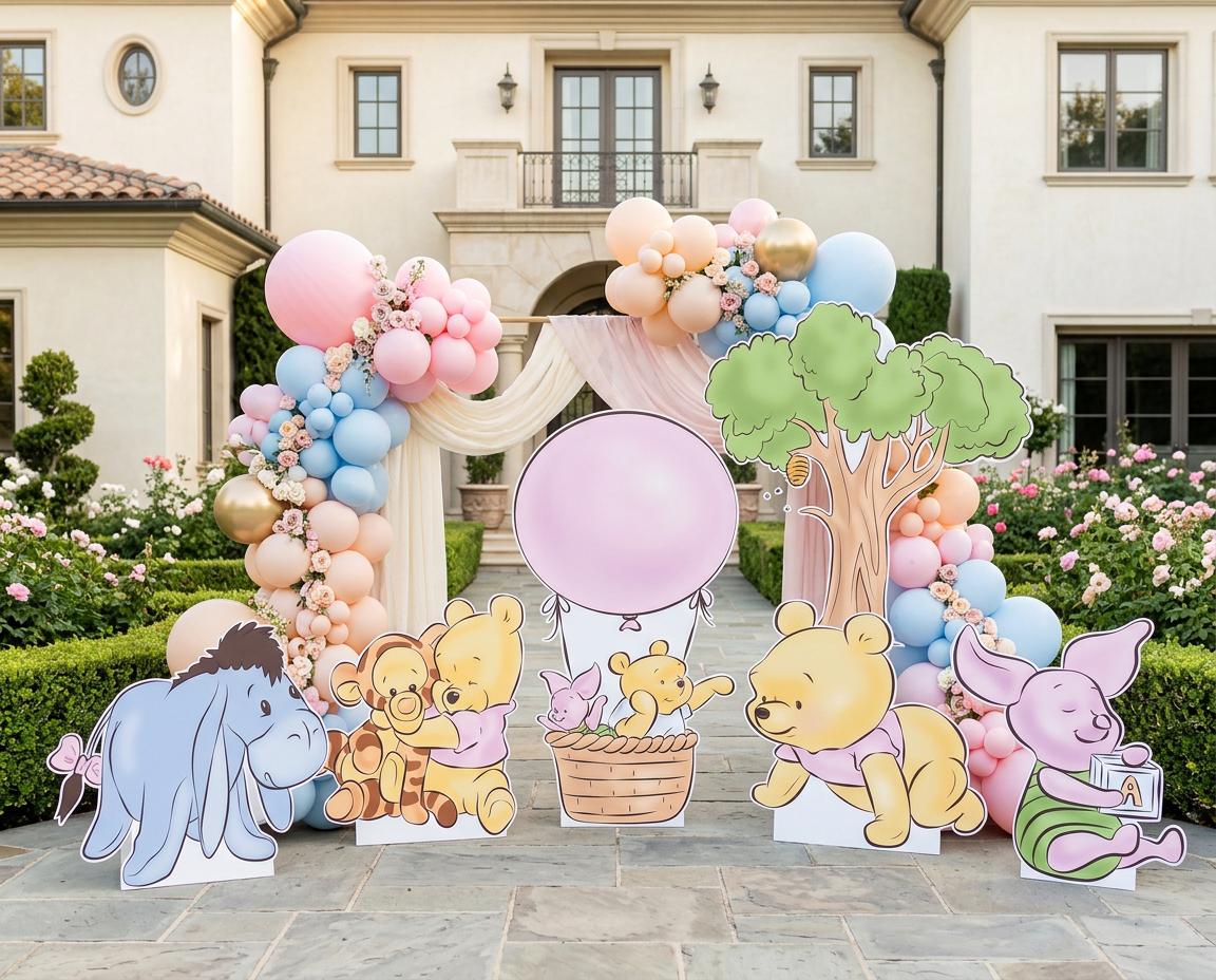 Pink Baby Winnie the Pooh Cutout Decoration, Girl Baby Shower Decor, Backdrop Decor, Baby Girl, Centerpieces, Girls Birthday, Classic Bear