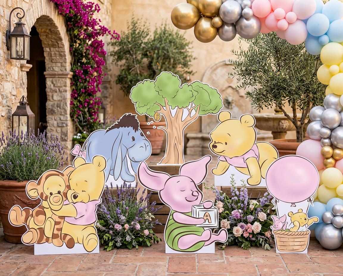 Pink Baby Winnie the Pooh Cutout Decoration, Girl Baby Shower Decor, Backdrop Decor, Baby Girl, Centerpieces, Girls Birthday, Classic Bear