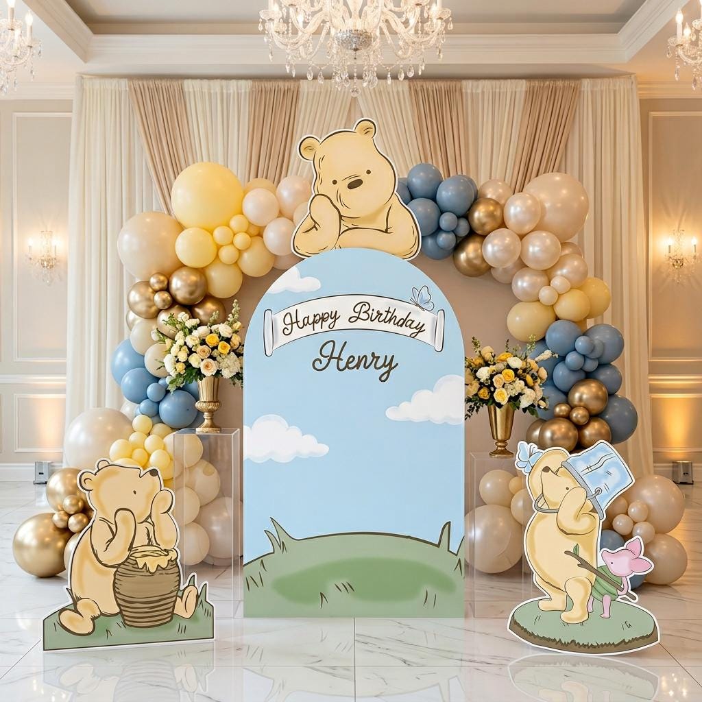 Classic Honey Bear Cutouts (Blue Arch & Three Bears), Baby Shower Decor, Backdrop, Baby Boy, Bear Props, 1st Birthday