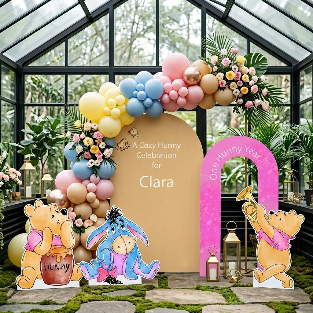 Pink Honey Bear Cutouts — custom party decor, printed and cut to shape