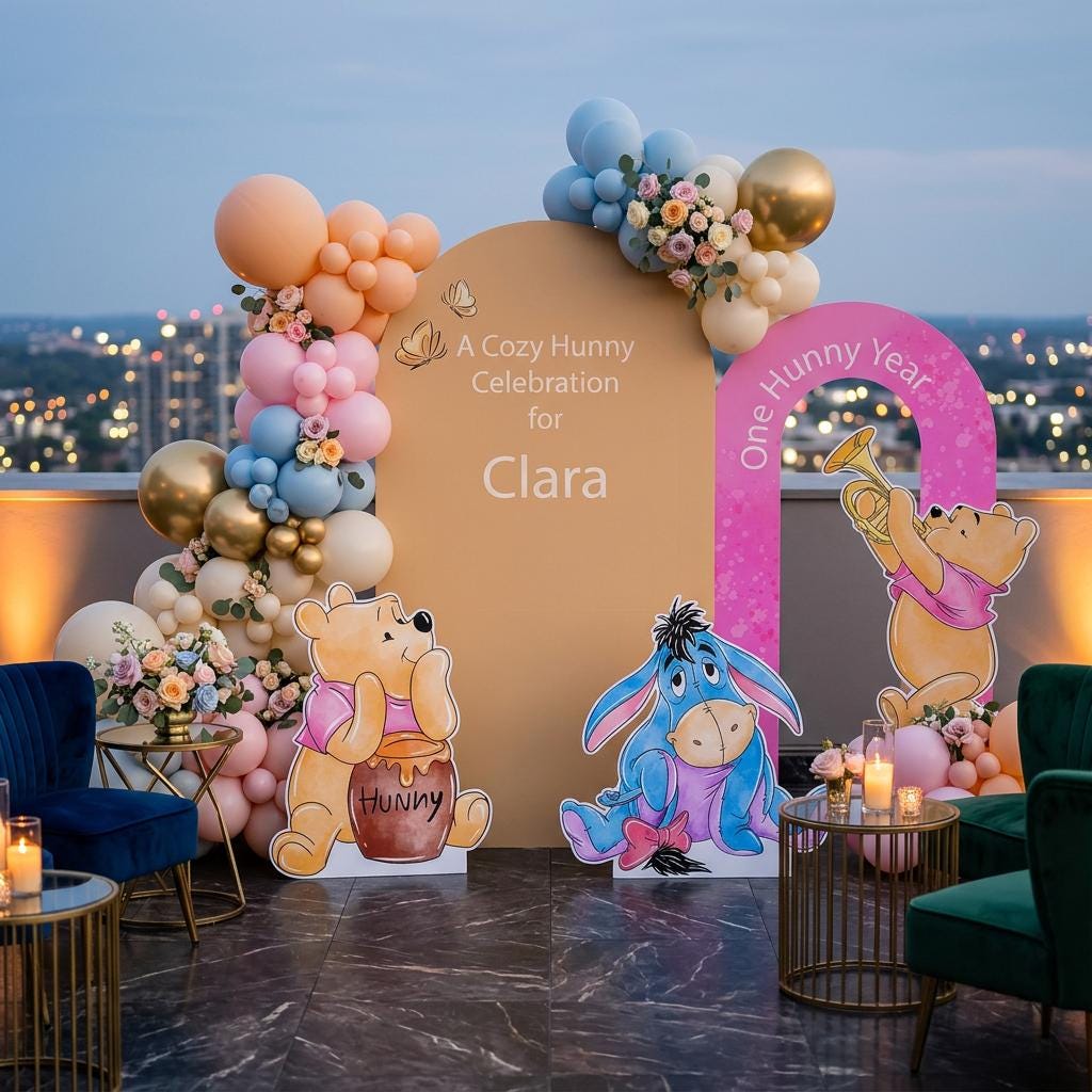 Pink Honey Bear Cutouts (Cozy Hunny Arch), Baby Shower Decor, Backdrop, Baby Girl, Bear Props, 1st Birthday, Centerpieces