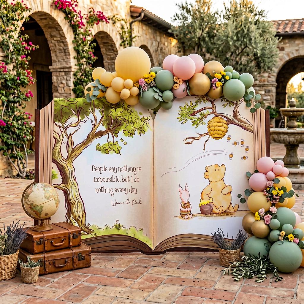 Classic Honey Bear Backdrop (Nothing Every Day Quote), Storybook Baby Shower, 1st Birthday Decor, Old Book Theme Props, Welcome Sign