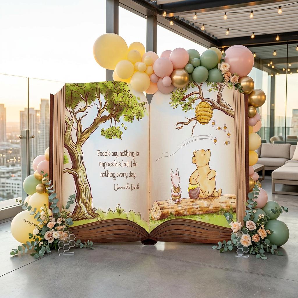 Classic Honey Bear Backdrop (Nothing Every Day Quote), Storybook Baby Shower, 1st Birthday Decor, Old Book Theme Props, Welcome Sign