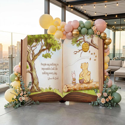 Classic Honey Bear Backdrop (Nothing Every Day Quote), Storybook Baby Shower, 1st Birthday Decor, Old Book Theme Props, Welcome Sign