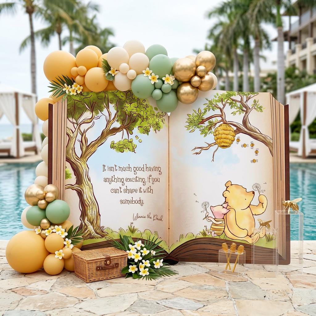 Classic Honey Bear Backdrop — custom party decor, printed and cut to shape