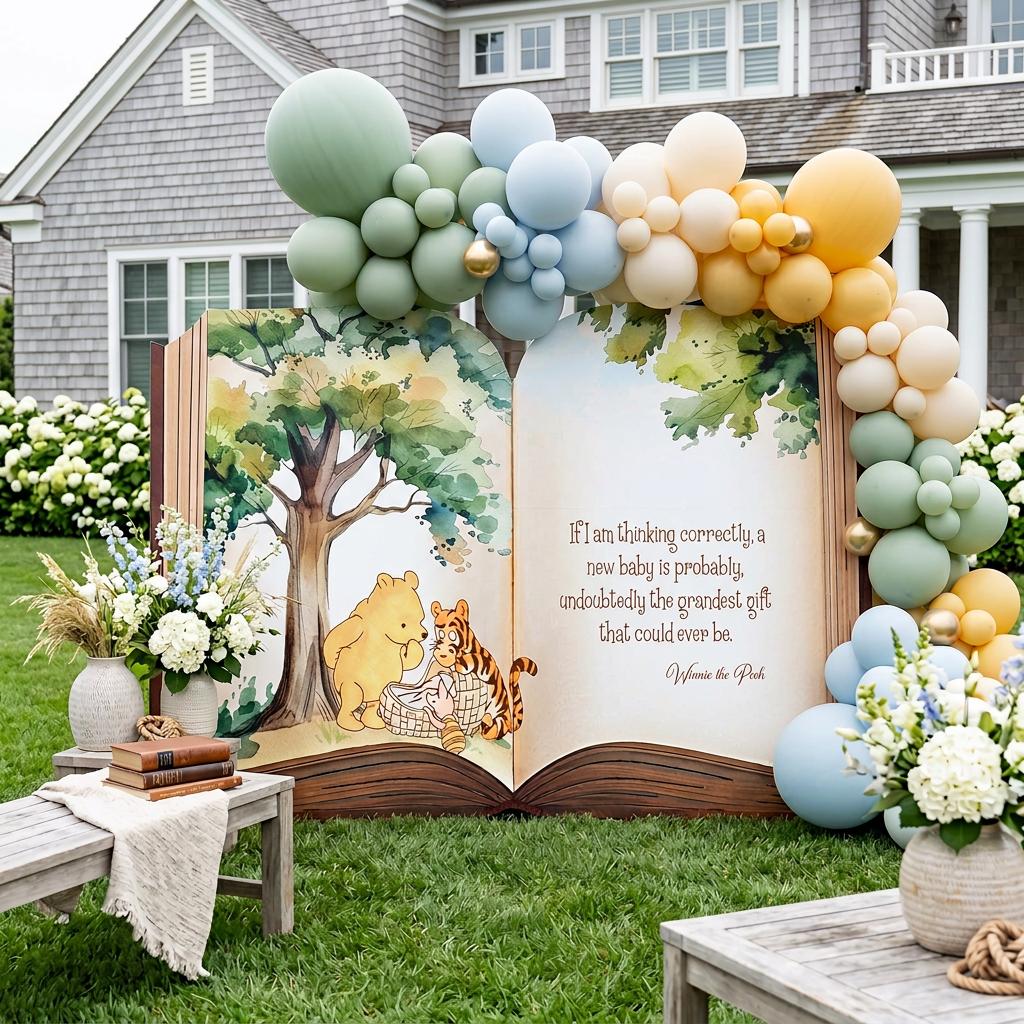 Classic Honey Bear Backdrop (Thinking Quote), Storybook Baby Shower, 1st Birthday Decor, Baby Announcement, Welcome Sign, New Baby