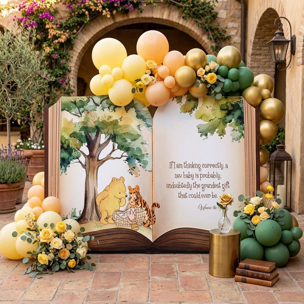 Classic Honey Bear Backdrop (Thinking Quote), Storybook Baby Shower, 1st Birthday Decor, Baby Announcement, Welcome Sign, New Baby