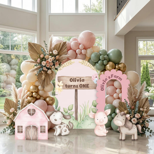 Pink Farm Animals Cutouts — custom party decor, printed and cut to shape