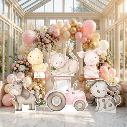 Farm Animals Cutouts, Ranch Animals, Barnyard Props, Personalized Baby Shower, Centerpieces, First Birthday Decor, Pink Tractor