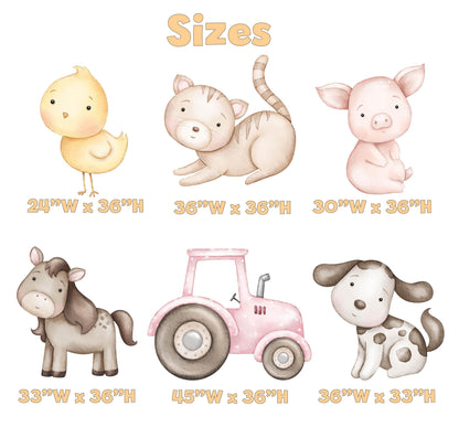 Farm Animals Cutouts, Ranch Animals, Barnyard Props, Personalized Baby Shower, Centerpieces, First Birthday Decor, Pink Tractor