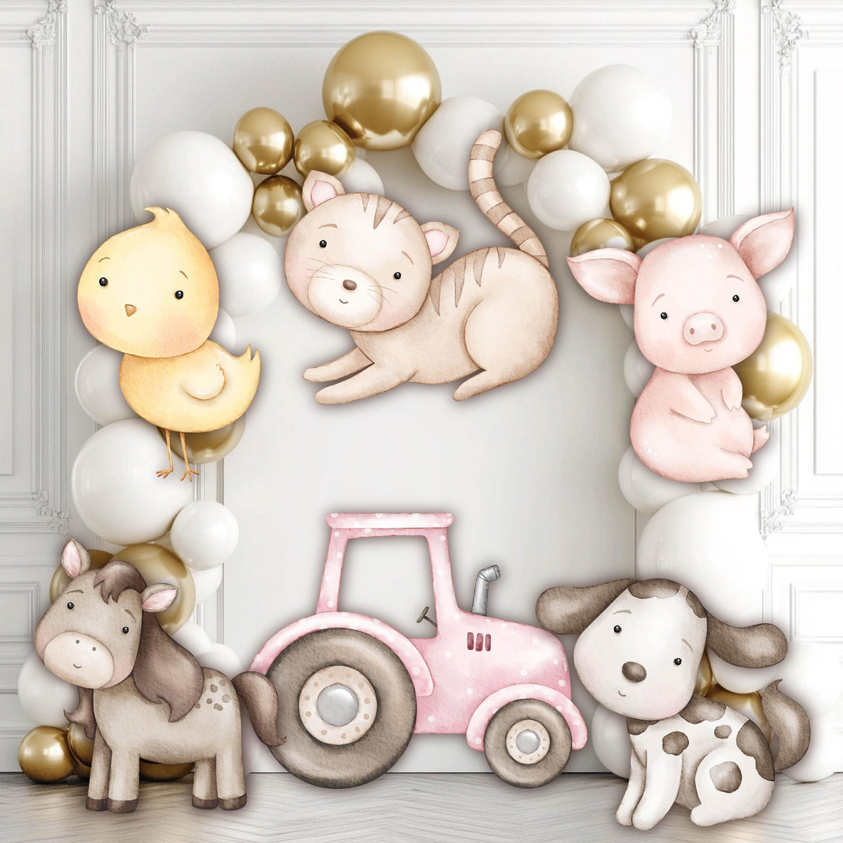 Farm Animals Cutouts, Ranch Animals, Barnyard Props, Personalized Baby Shower, Centerpieces, First Birthday Decor, Pink Tractor