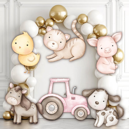 Farm Animals Cutouts, Ranch Animals, Barnyard Props, Personalized Baby Shower, Centerpieces, First Birthday Decor, Pink Tractor