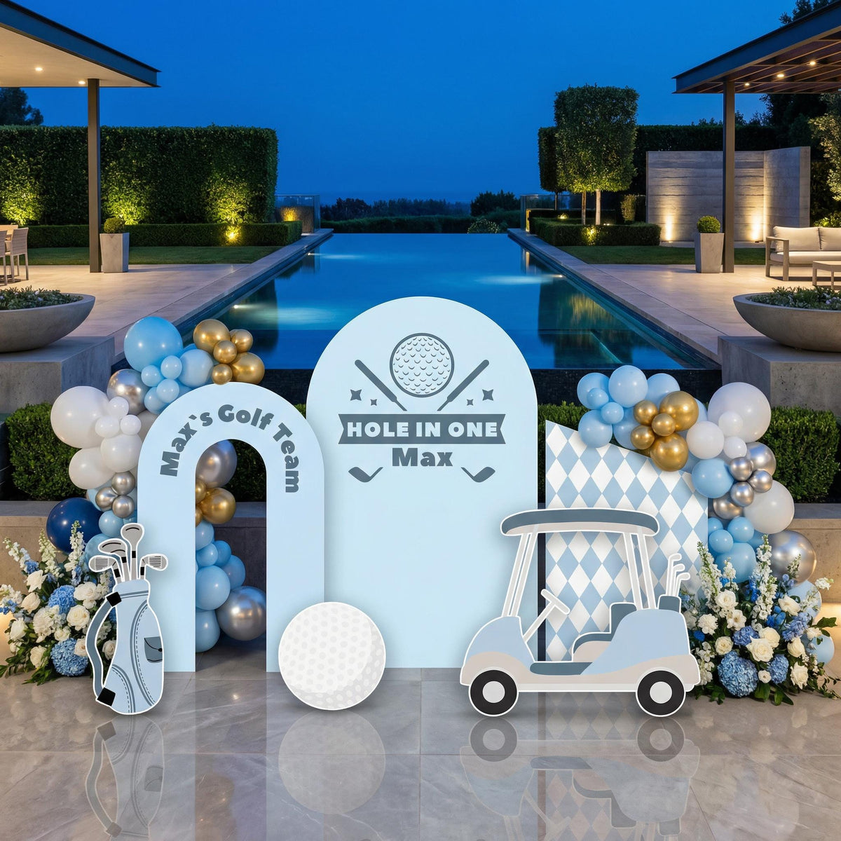 Hole in One Birthday Cutouts (Golf Team Arch), Blue Golf Party Decor, Golf Baby Shower, 1st Birthday, Props, Sign