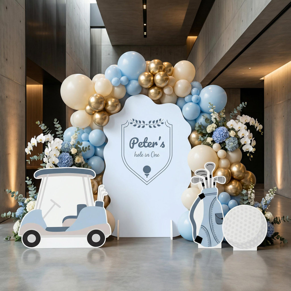 Hole in One Birthday Cutouts (Crest Arch), Blue Golf Party Decor, Golf Baby Shower, 1st Birthday, Props, Sign