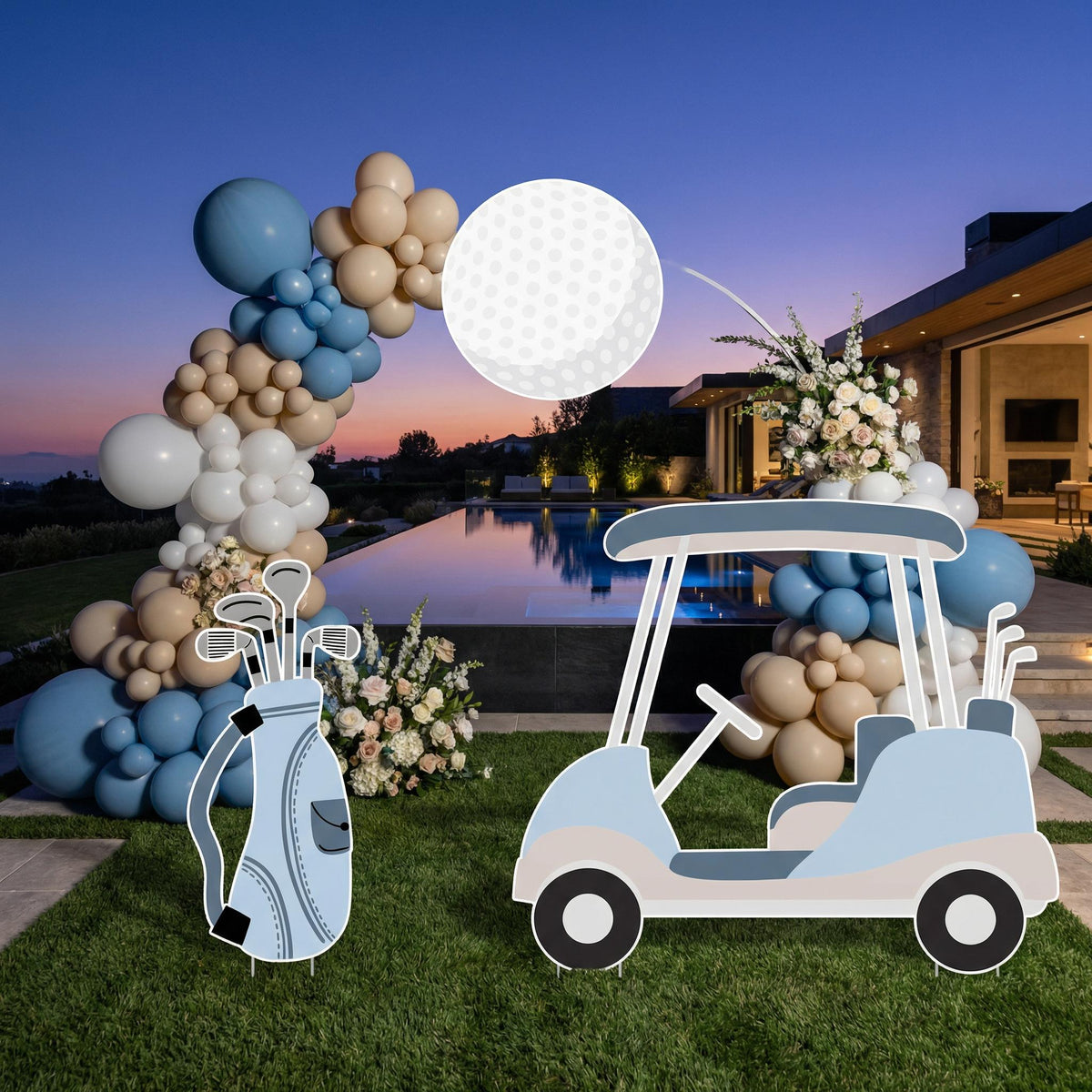 Hole in One Birthday Cutouts, Blue Golf Party Decor, Golf Baby Shower, 1st Birthday, Props, Sign, Golf Cart