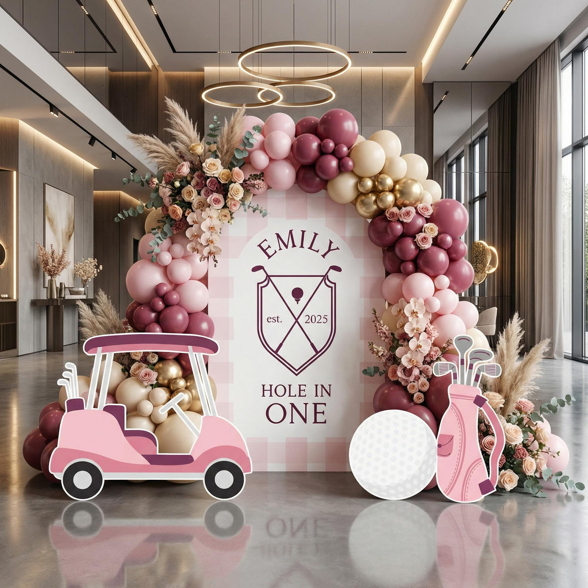 Hole in One Birthday Cutouts, Pink Golf Party Decor, Golf Baby Shower, 1st Birthday, Props, Signs, Golf Cart
