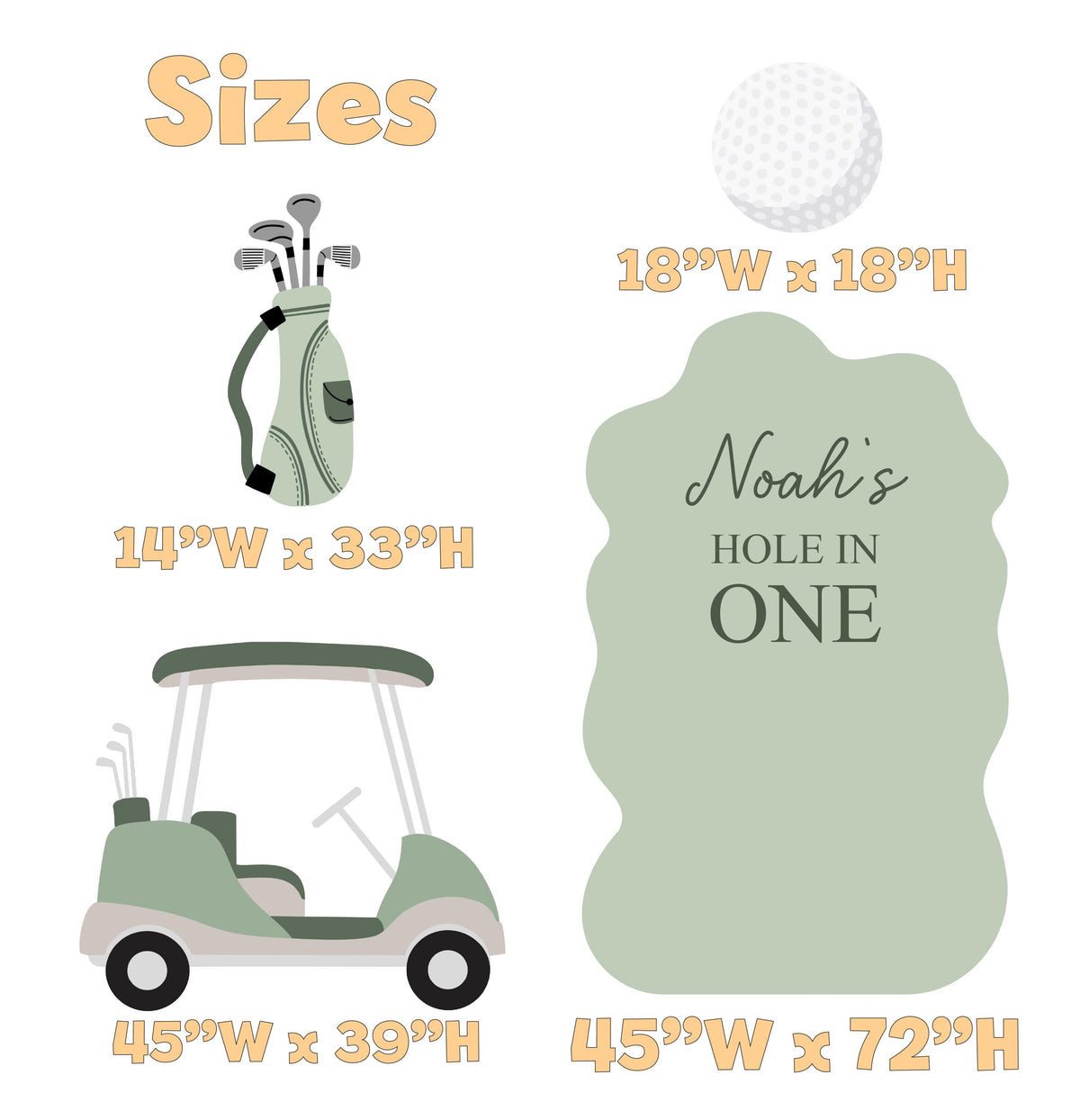 Hole in One Birthday Cutouts, Green Golf Party Decor, Golf Baby Shower, 1st Birthday, Props, Signs, Golf Cart