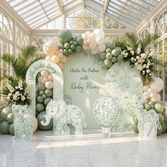 Green Toile Safari Animals Cutouts — custom party decor, printed and cut to shape