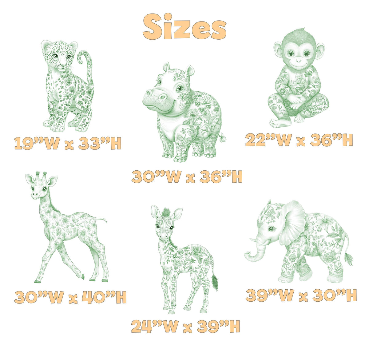 Green Toile Safari Animals Cutouts (Animal Props Only), Chinoiserie, Toile de Jouy Backdrop, Baby Shower Decor, 1st Birthday