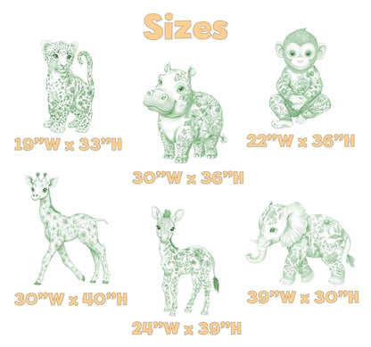 Green Toile Safari Animals Cutouts (Animal Props Only), Chinoiserie, Toile de Jouy Backdrop, Baby Shower Decor, 1st Birthday