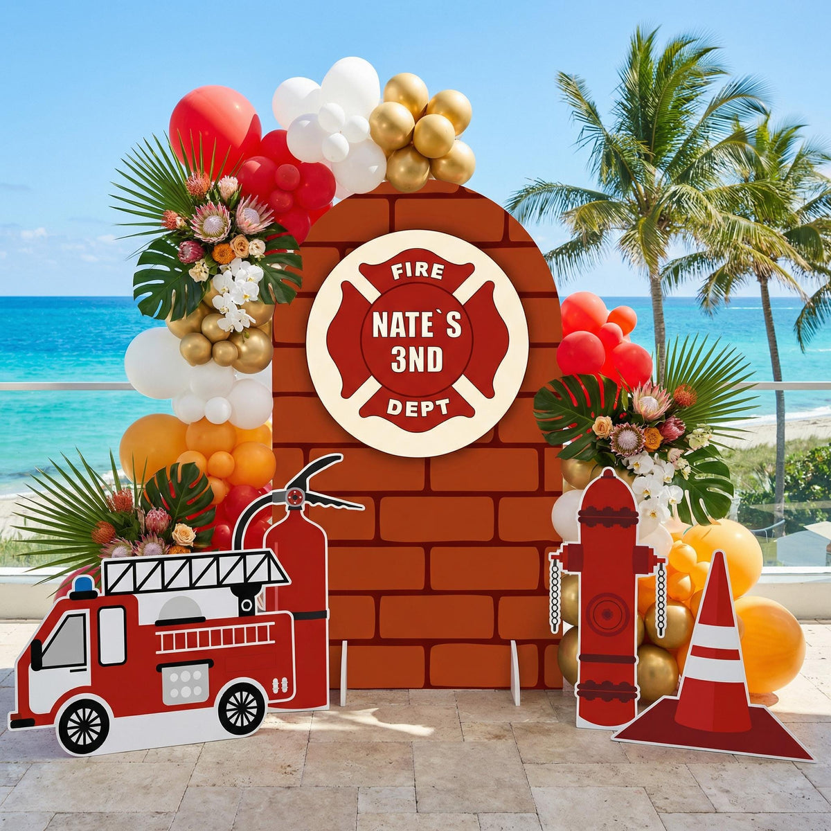 Firefighter Cutouts (Brick Badge Arch), Backdrop, Yard Sign, Firefighter Theme Party, Centerpieces, Kids Even Decor, Fire Truck Props, Fire Station