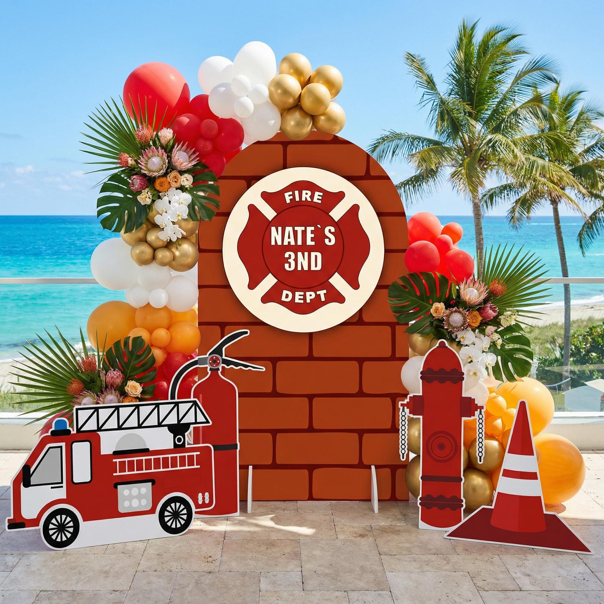 Firefighter Cutouts (Brick Badge Arch), Backdrop, Yard Sign, Firefighter Theme Party, Centerpieces, Kids Even Decor, Fire Truck Props, Fire Station