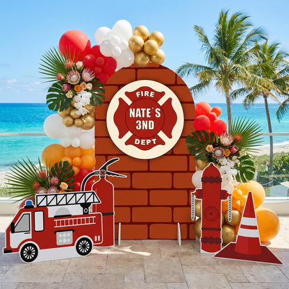 Firefighter Cutouts (Brick Badge Arch), Backdrop, Yard Sign, Firefighter Theme Party, Centerpieces, Kids Even Decor, Fire Truck Props, Fire Station