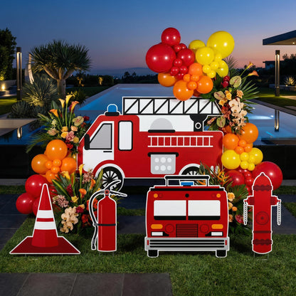 Firefighter Cutouts, Set 5, Yard Sign, Firefighter Theme Party, Centerpieces, Kids Even Decor, Fire Truck Props, Fire Station