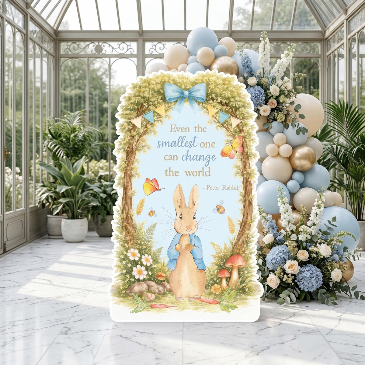 Blue Garden Bunny Cutouts (Garden Quote Arch), Bunny Baby Shower, Newborn Backdrop, Easter Bunny, Standee, Boys 1st Birthday
