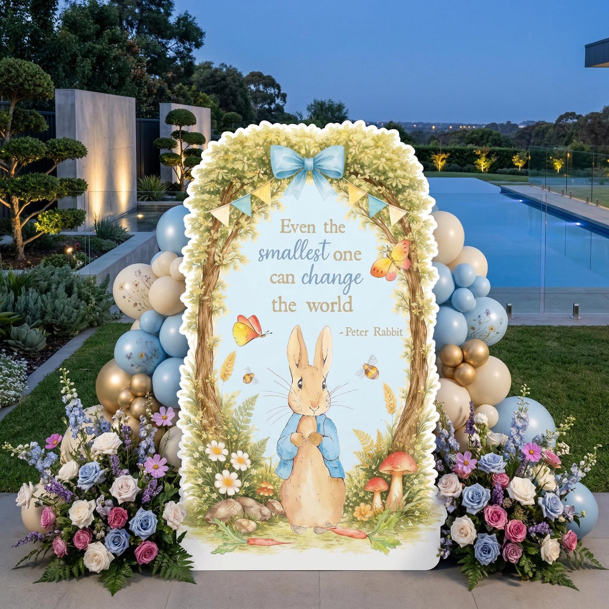 Blue Garden Bunny Cutouts (Garden Quote Arch), Bunny Baby Shower, Newborn Backdrop, Easter Bunny, Standee, Boys 1st Birthday